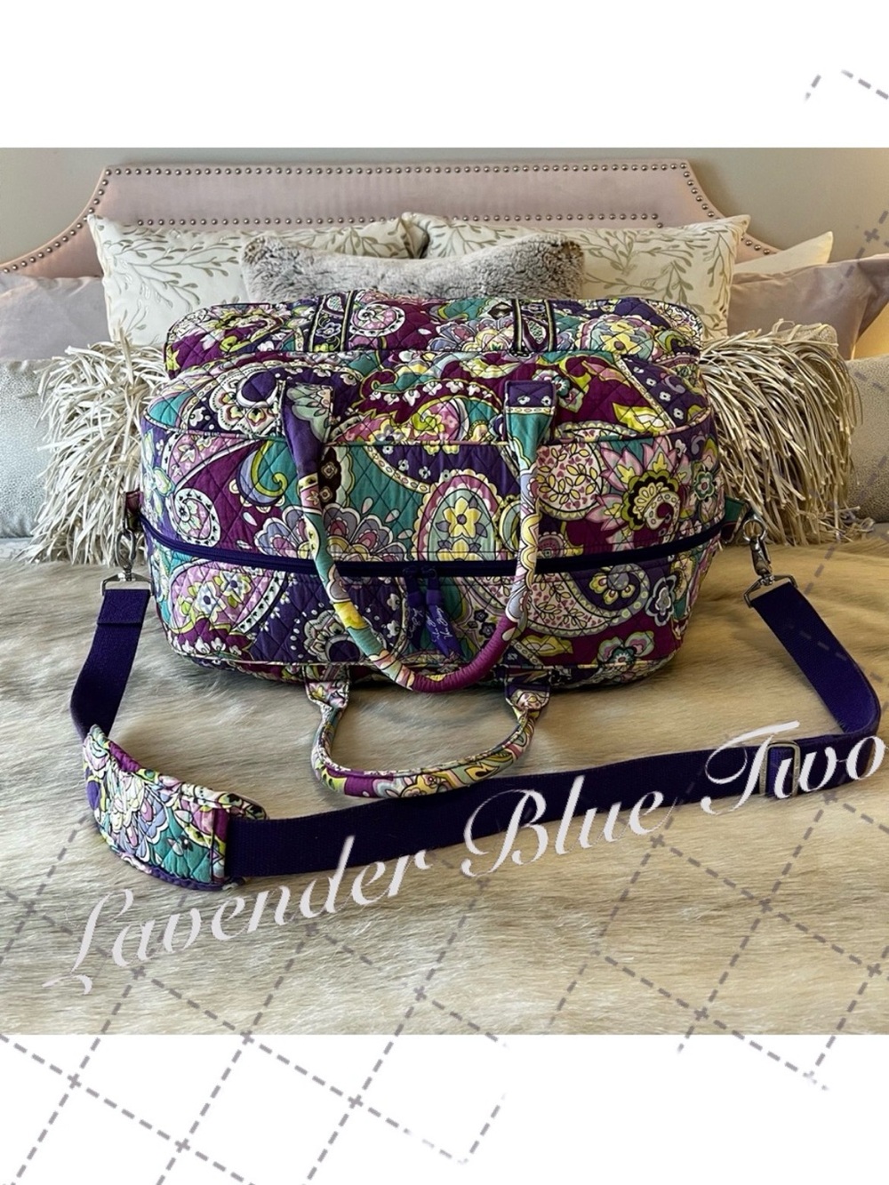 VERA BRADLEY Heather 2013 Grand Travelers Bag Purple Green Paisley Bandolier Y2K - Picture 10 of 15